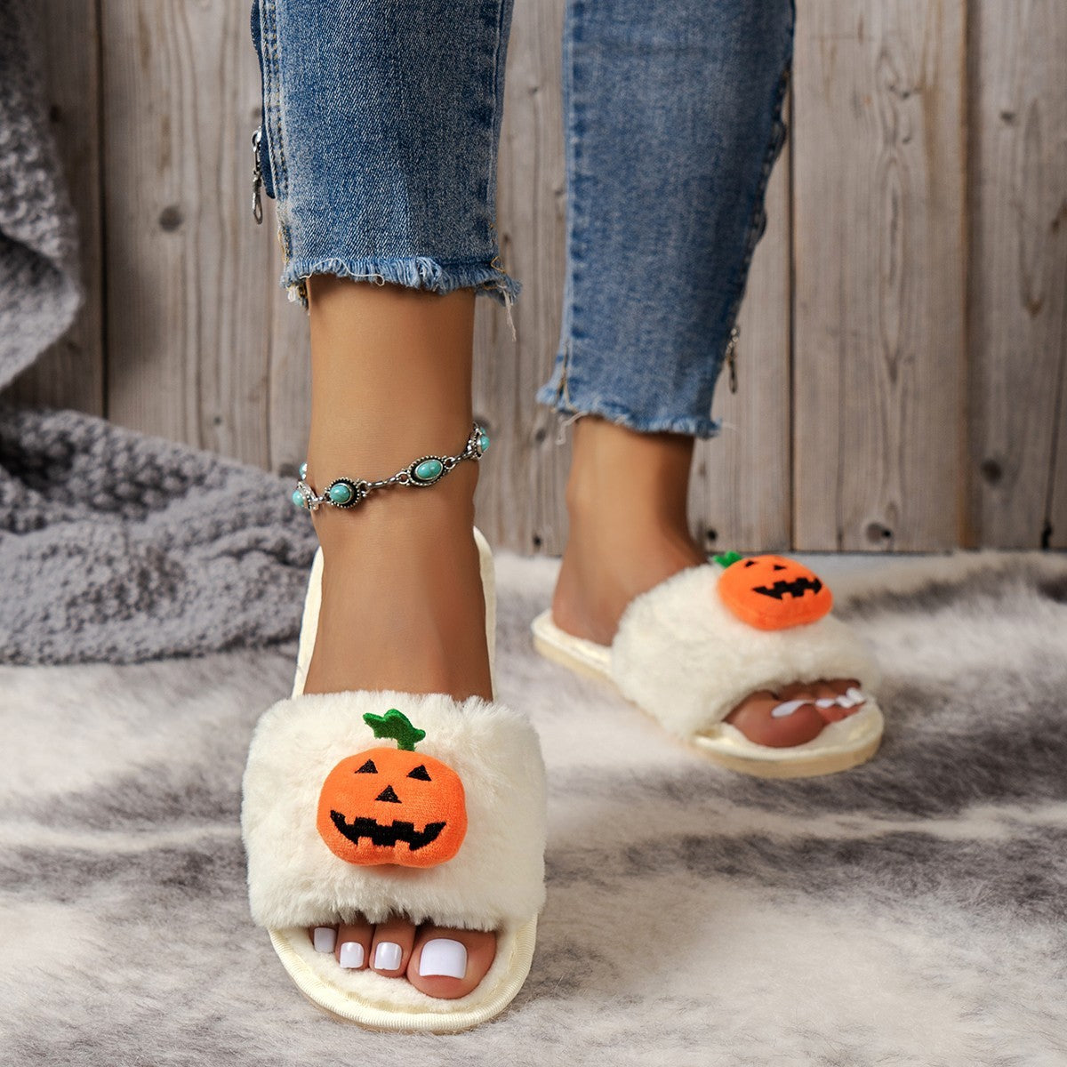 Halloween Cute Pumpkin Plush Slippers