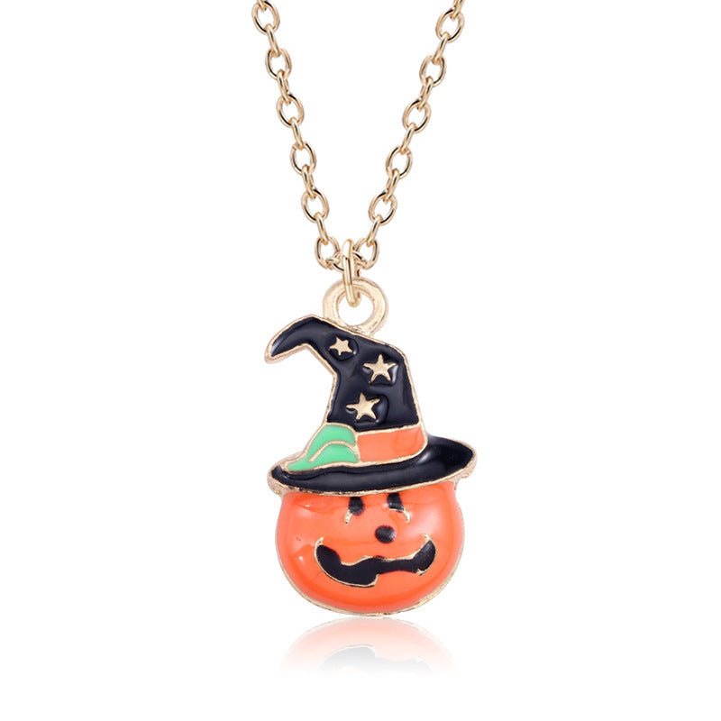 Halloween Oil Drop Pumpkin Cat Necklace