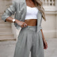 Fashion Striped Suits Casual Lapel Long Sleeve Cropped Top And Straight Pants