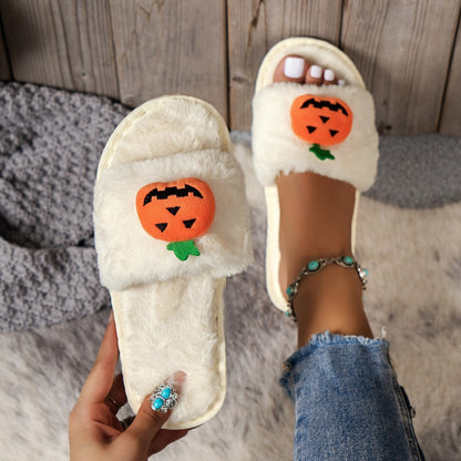 Halloween Cute Pumpkin Plush Slippers