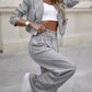 Fashion Striped Suits Casual Lapel Long Sleeve Cropped Top And Straight Pants