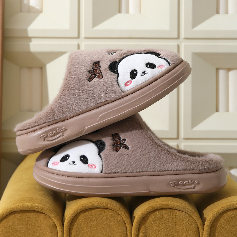 Cute Cartoon Panda Slippers Home Winter Warm Thick-soled Floor Bedroom Slipper Couples House Shoes