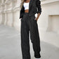 Fashion Striped Suits Casual Lapel Long Sleeve Cropped Top And Straight Pants