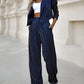 Fashion Striped Suits Casual Lapel Long Sleeve Cropped Top And Straight Pants