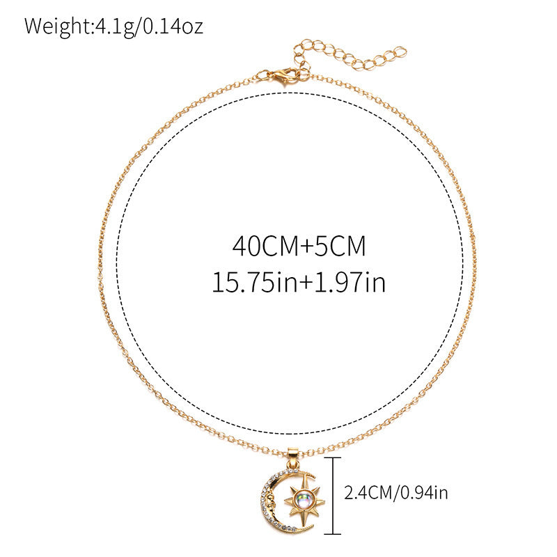 Fashion Jewelry Fashion Moon Star Zircon Pendant Necklace