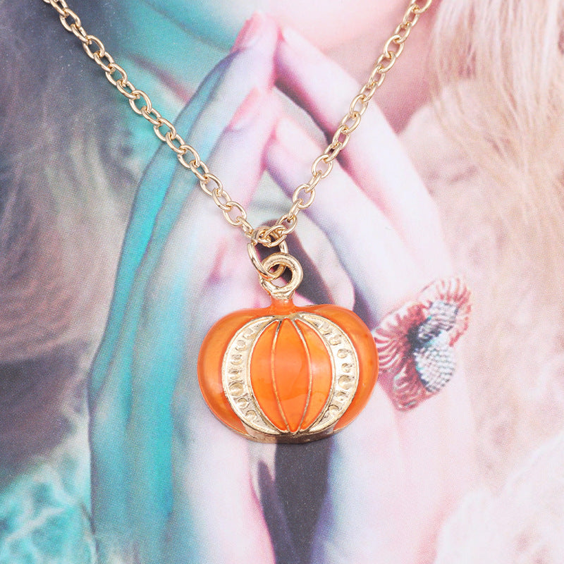 Halloween Oil Drop Pumpkin Cat Necklace